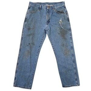 Rustler Mens Jeans 34x29‎ Blue Denim Relaxed Fit Distressed Workwear Thrashed